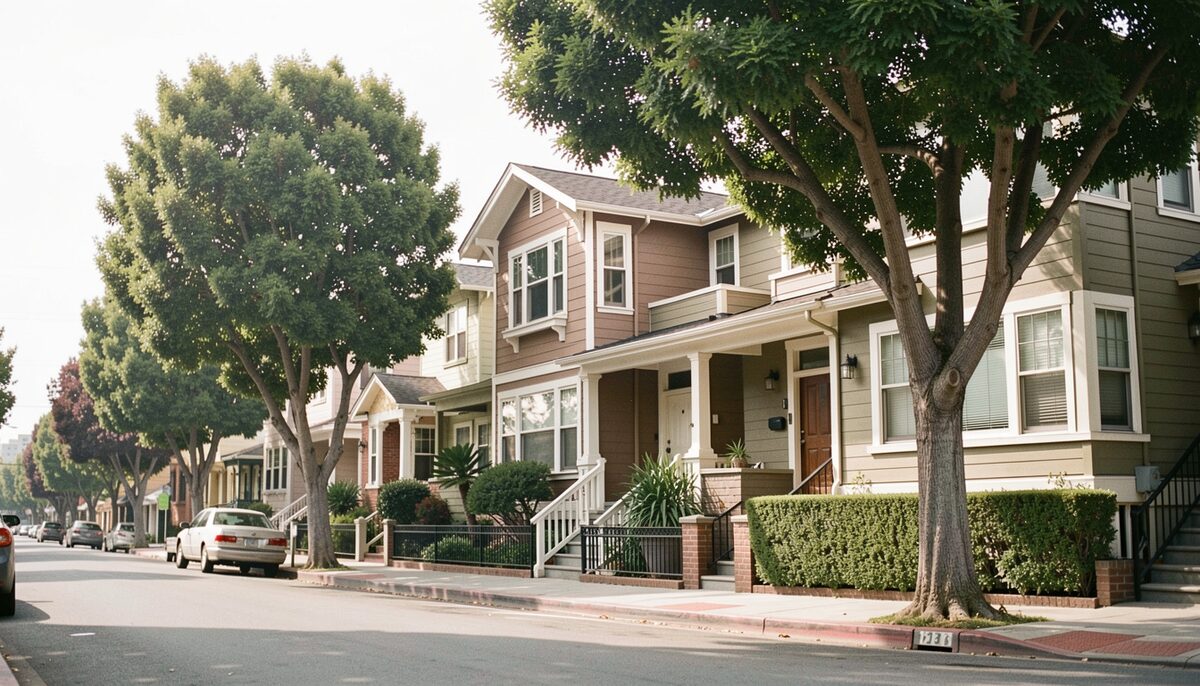 A preservation-era street of Craftsman houses with mature trees in the Highland Park Garvanza district.